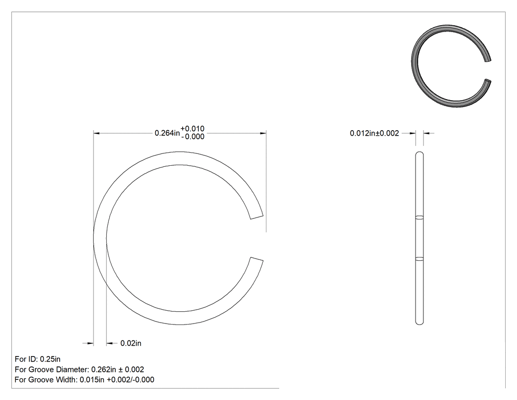 Teknik Çizim - Tek Turlu Spiral İç Segman, 1/4" İç Çap için, 18-8 Paslanmaz Çelik