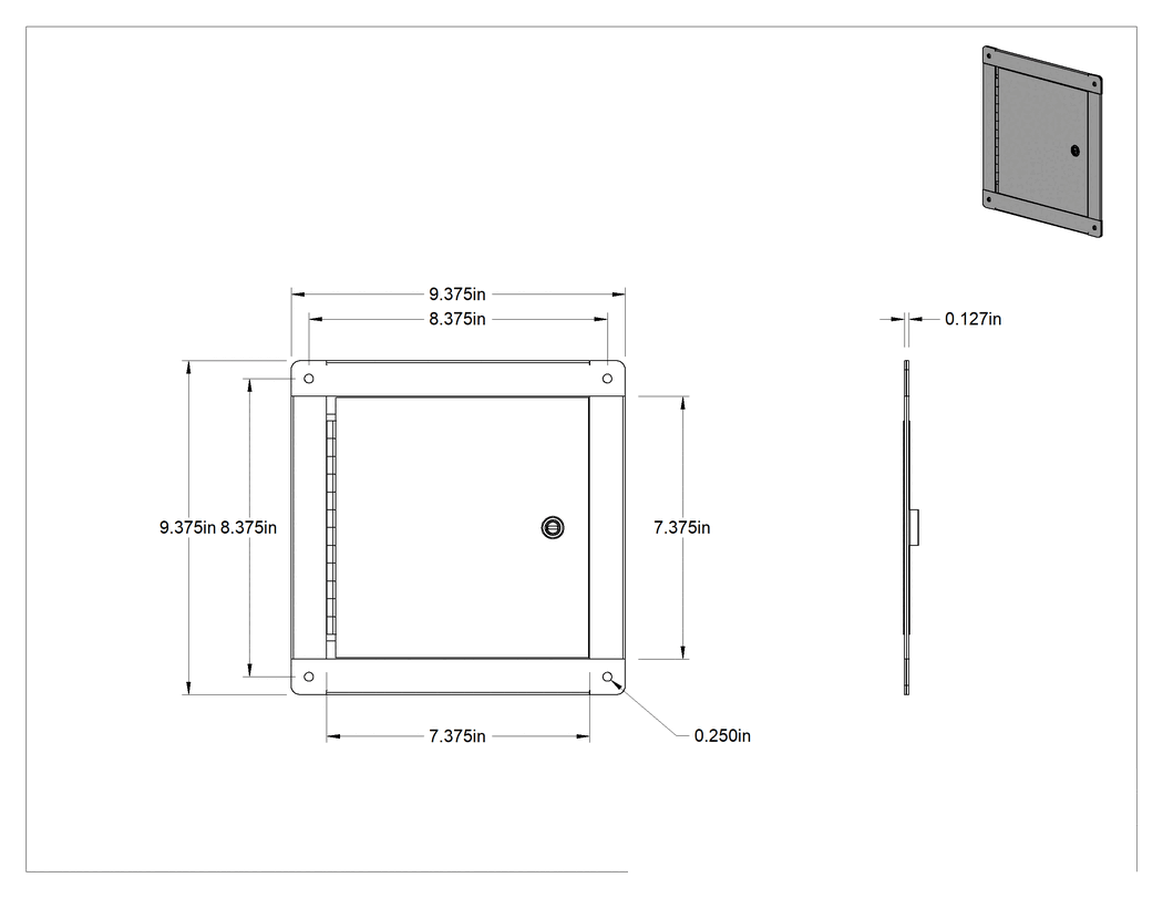 Teknik Çizim - 304 Paslanmaz Çelik Yüzeye Monte Erişim Paneli ve Çerçeve, 7-3/8" x 7-3/8" Kesik için