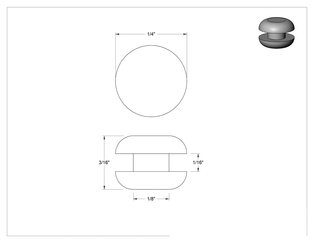 Teknik Çizim - 1/8" İç Çap için İtmeli Panel Fişleri