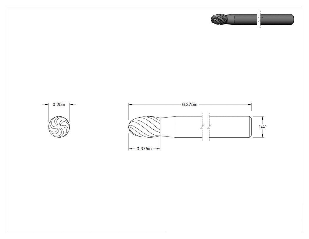 Teknik Çizim - Yumuşak Metaller ve Plastik için Ekstra Uzun Frez, Oval, 1/4" Baş Çapı
