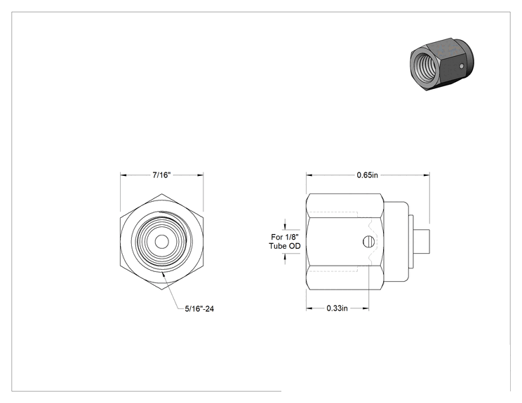 Teknik Çizim - Paslanmaz Çelik Boru için Ultra Parlak Conta Bağlantı Parçası, 1/8" Dış Çaplı Boru Kapağı