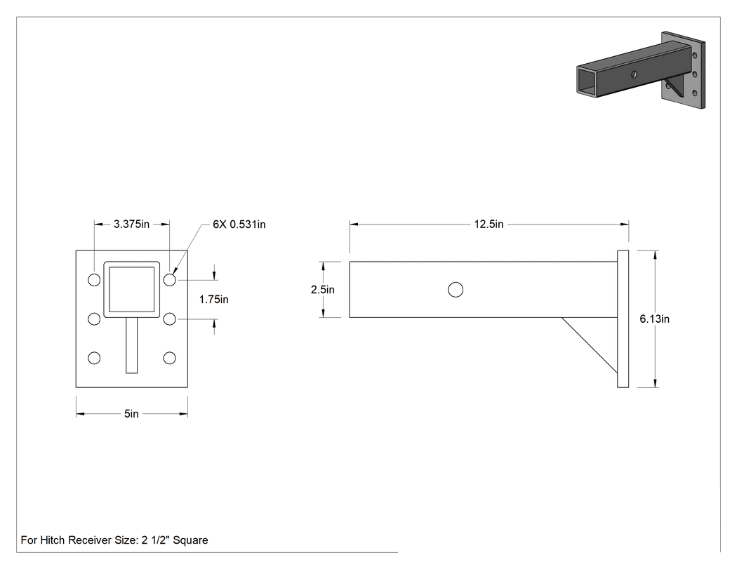 Teknik Çizim - Montaj Plakası Bağlantı Parçası, Çekme Çubuğu Bağlantı Elemanları için, 12-1/2" Toplam Derinlik