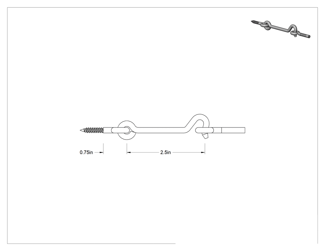 Teknik Çizim - 2-1/2" Kol Uzunluğuna Sahip Pirinç Salıncaklı Kanca Mandalı