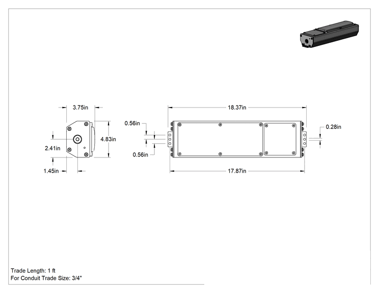Teknik Çizim - Tehlikeli Ortam Tavan Işığı, 32-1/4" Uzunluk x 4-7/8" Genişlik x 3-3/4" Toplam Yükseklik