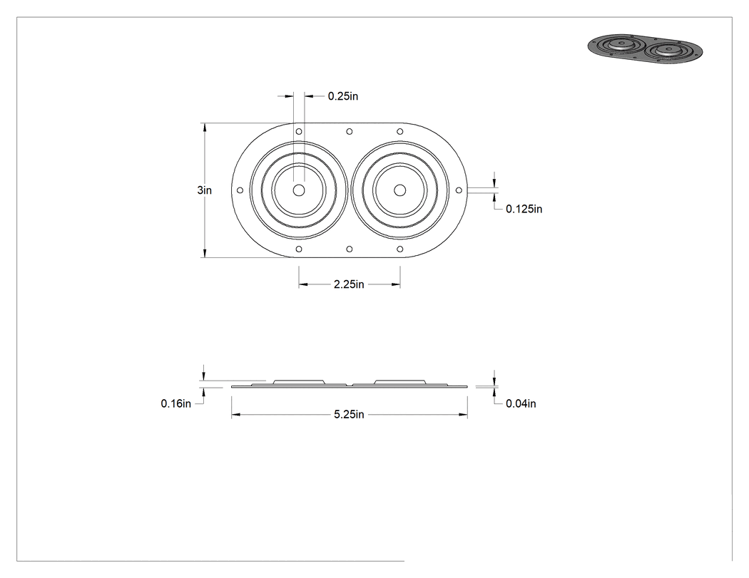 Teknik Çizim - Sızdırmazlık Halkası, 5-1/4" Uzunluk x 3" Genişlikte Flanşlı, 0.25" İç Çap