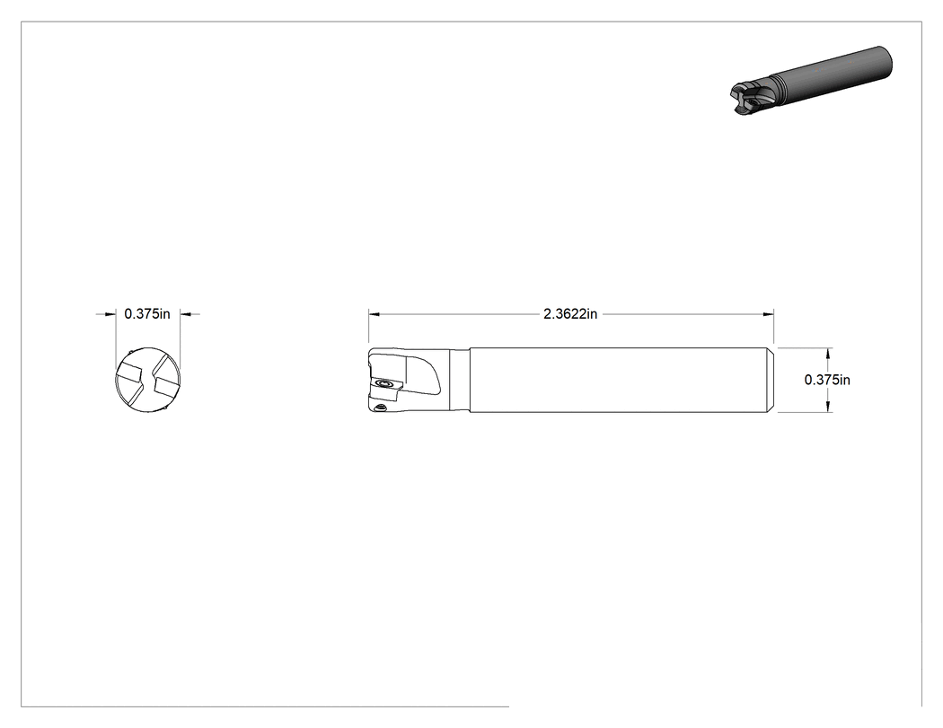 Teknik Çizim - Değiştirilebilir Karbür Uçlu Freze, Sap Montajlı Ek Parça Tutucu, Kaba, 3/8" Freze Çapı için
