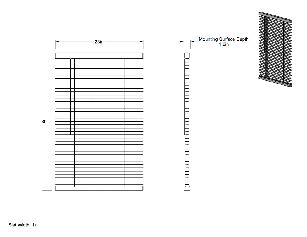 Teknik Çizim - Mini Perde, Beyaz Alüminyum, 23" Genişlik x 3 Fit Uzunluk