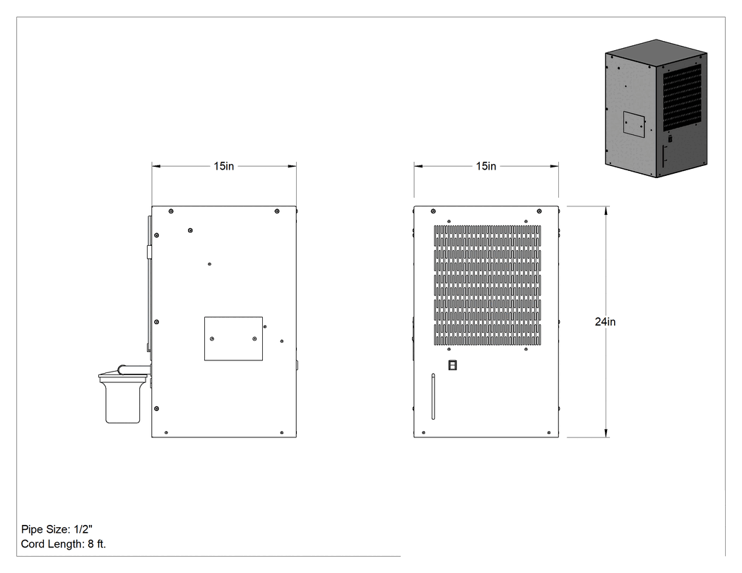Teknik Çizim - Su İçin Dahili Pompalı Isı Emici, 12000 Btu/saat Soğutma Kapasitesi, 1/2 NPT Dişi