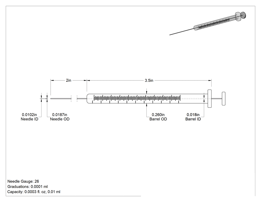 Teknik Çizim - Cam Şırınga, Sabit İğne Değiştirilebilirlikli, PTFE Piston