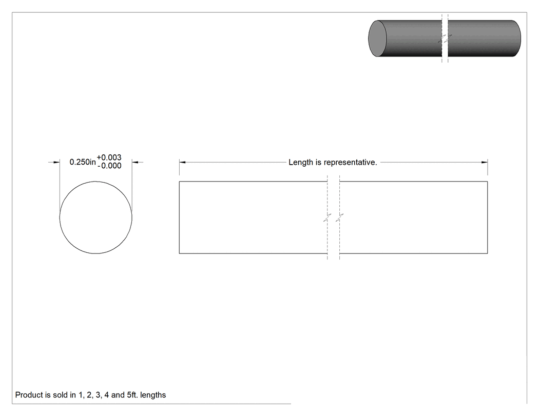 Teknik Çizim - Elektrik Yalıtımlı Ultem PEI Çubuk, 1/4" Çap