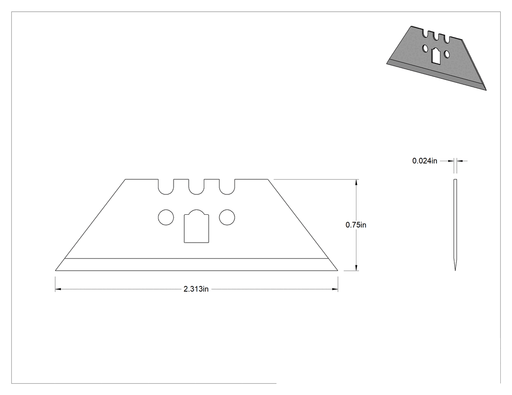 Teknik Çizim - Çok Amaçlı Bıçak Ağızları, 3 Çentikli ve 3 Delikli, 2-5/16" Uzunluk