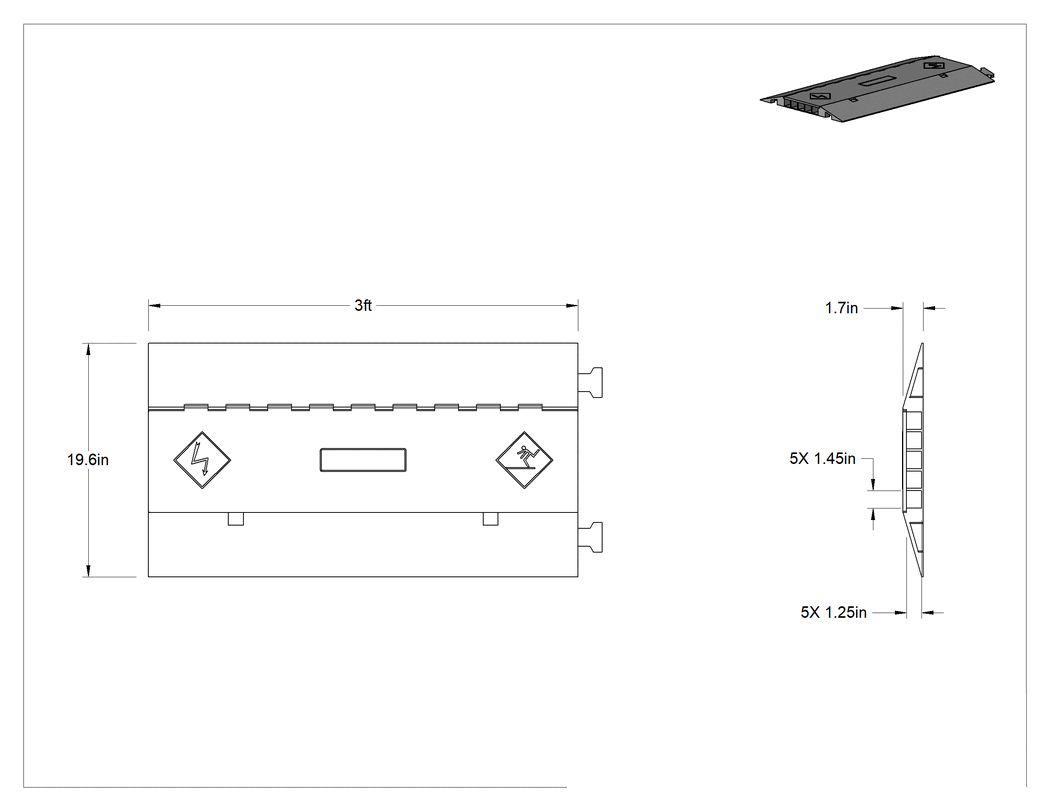 Teknik Çizim - Kilitli Kablo Rampası, Çapraz Bağlantı, 5 adet 1-1/2 inç Genişlik x 1-1/4 inç Yükseklik Kanalları