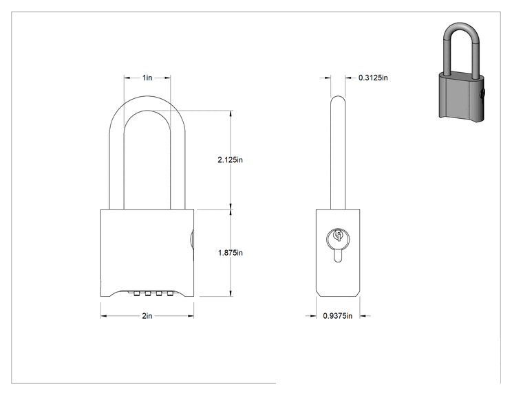 Teknik Çizim - Sıfırlanabilir Şifreli Asma Kilit, Ekstra Boşluklu, Anahtar Kontrollü, Master Lock 176LH
