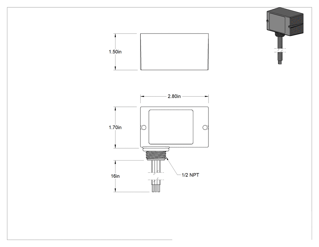 Teknik Çizim - Yıkanabilir Kapalı Röle, DPDT, 31 mA Kontrol Akımı, 1/2 hp @ 240V AC