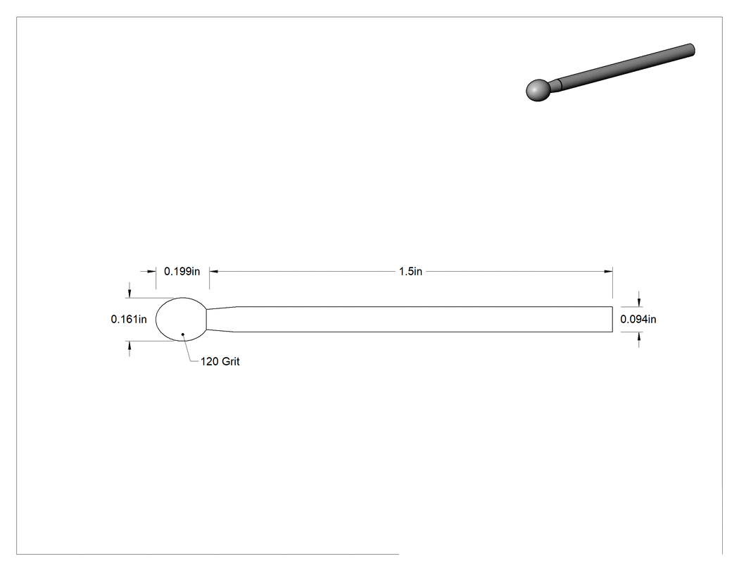 Teknik Çizim - Minyatür Çok Amaçlı Taşlama Uçları, 5/32" Çap x 3/16" Uzunlukta Küresel Başlıklı
