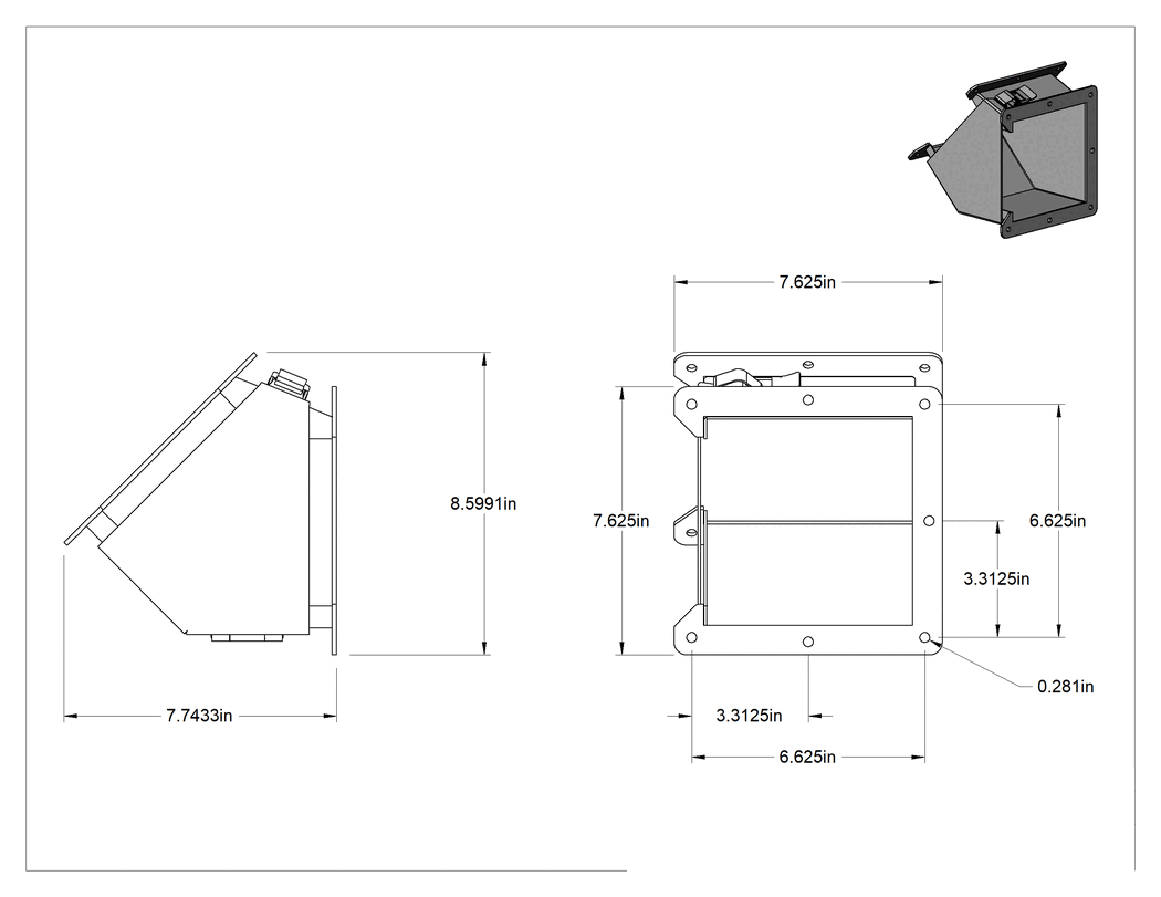 Teknik Çizim - 6" Genişlik x 6" Derinlik, Toza Dayanıklı Kablolama Kanalı için 45 Derece Dirsek