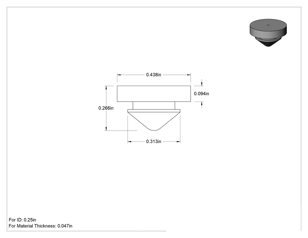 Teknik Çizim - Hava Koşullarına Dayanıklı EPDM Sıkı Geçmeli Tamponlar, 1/4" İç Çap için, 5/16" Sırt Çapı, 7/16" Dış Çap