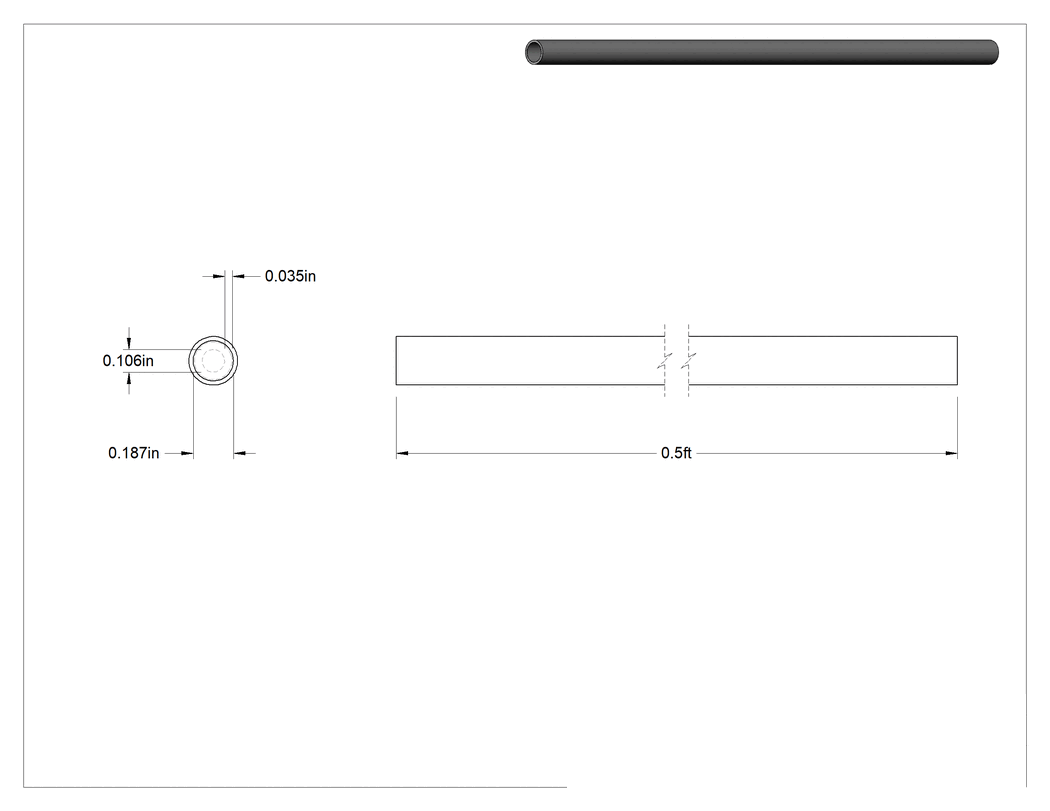 Teknik Çizim - Viton® Floroelastomer Isıyla Daralan Boru, Kimyasal Dayanıklı, 0.19" Daralma Öncesi İç Çap, 1/2 Fit Uzunluk