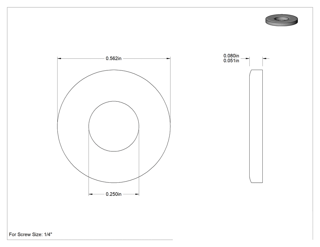 Teknik Çizim - Siyah Oksit 18-8 Paslanmaz Çelik Mil. Spes. Pul, 1/4" Vida Boyutu için, 0.25" İç Çap, 0.562" Dış Çap, MS15795-809B