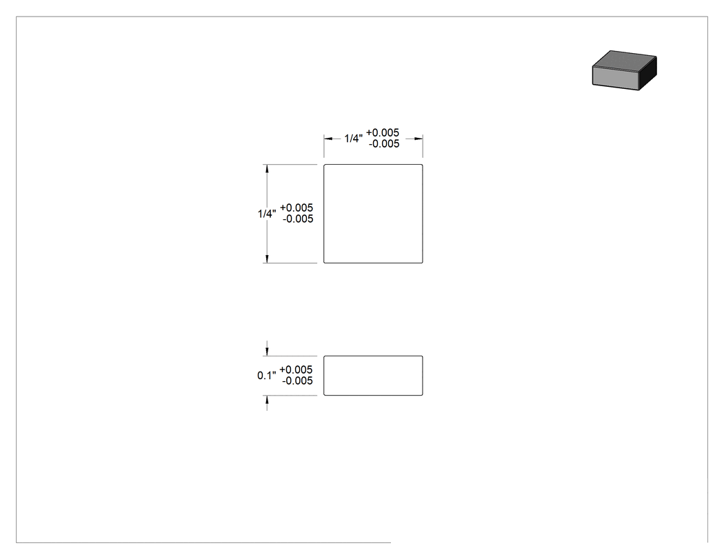 Teknik Çizim - Neodim Mıknatıs, Kaplamasız, 0.1 inç Kalınlık, 1/4" Genişlik, 1/4" Uzunluk