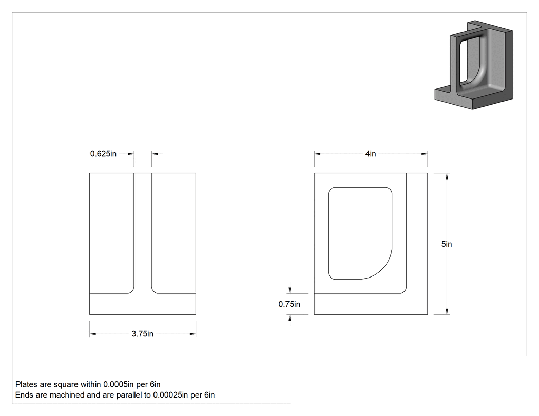 Teknik Çizim - Sıkı Toleranslı Her Yöne Açılı Plaka, 4" Uzunluk x 3-3/4" Genişlik x 5" Yükseklik
