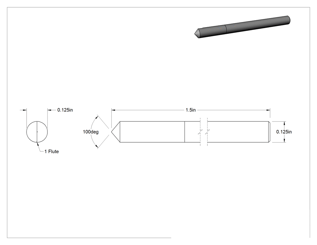 Teknik Çizim - Karbür Havşa, Perçinler için, TiCN Kaplamalı, 1 Yiv, 1/8" Gövde Çapı