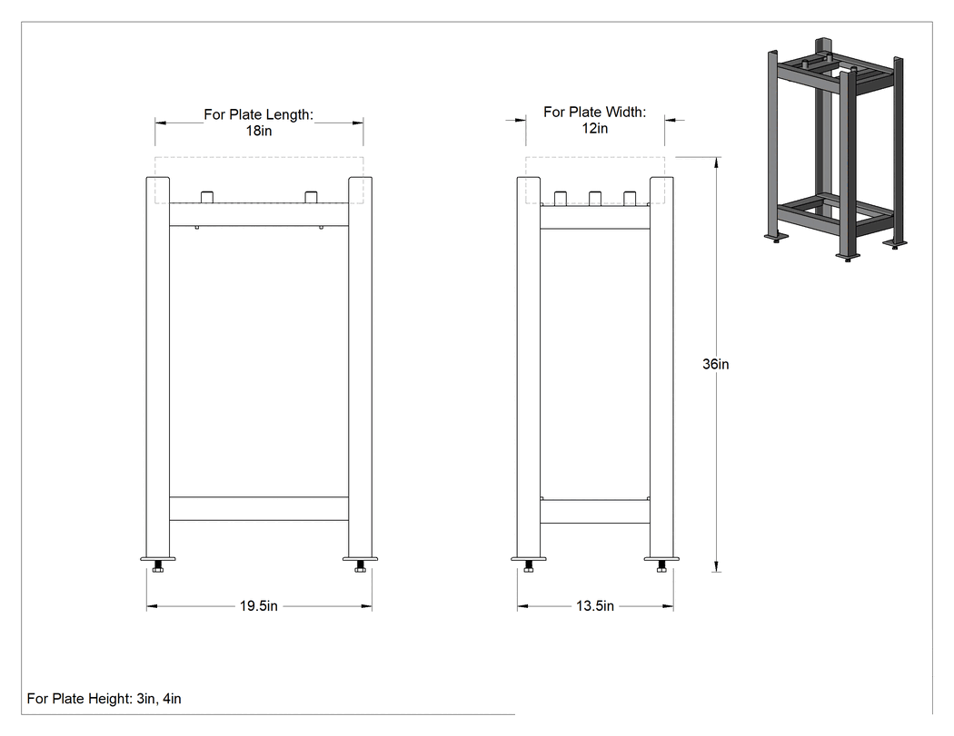 Teknik Çizim - Granit Yüzey Plakası Standı, Sabit, 18 inç x 12 inç Plaka için