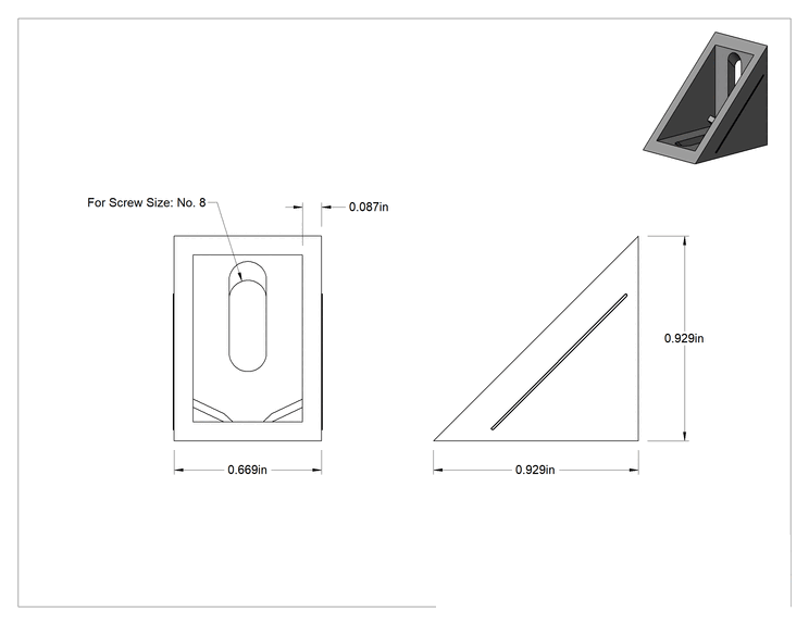 Teknik Çizim - Beyaz Plastik Köşe Braketi, 1" x 1" x 11/16"