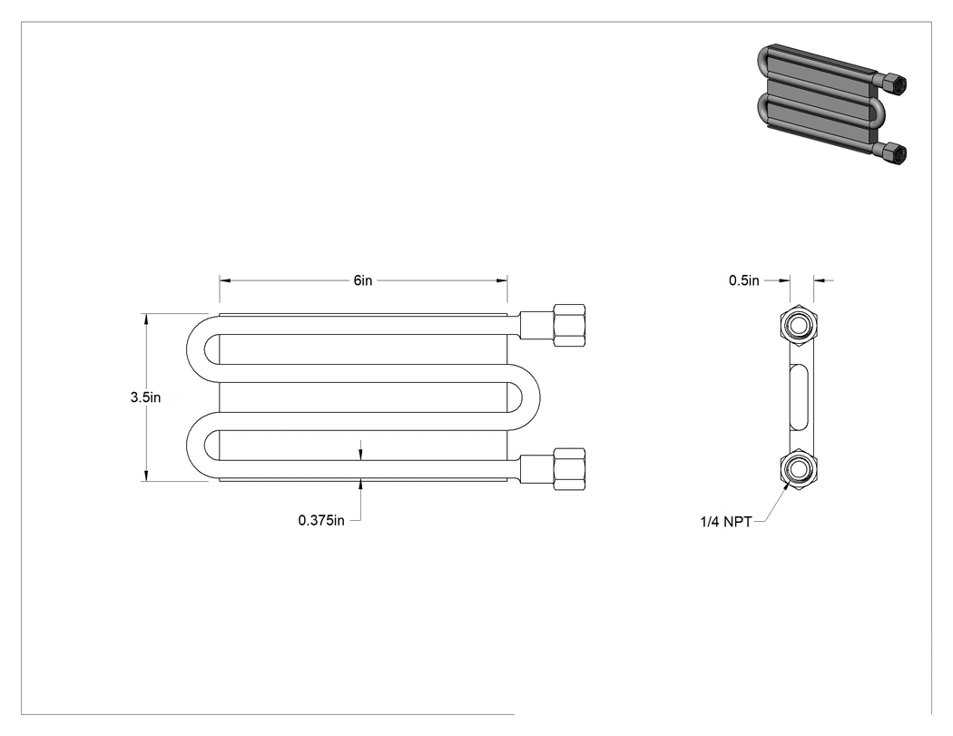 Teknik Çizim - Soğuk Plaka, 316 Paslanmaz Çelik Borular ve Bağlantı Parçalı, 4 Geçiş, 6" Uzunluk x 3-1/2" Genişlik