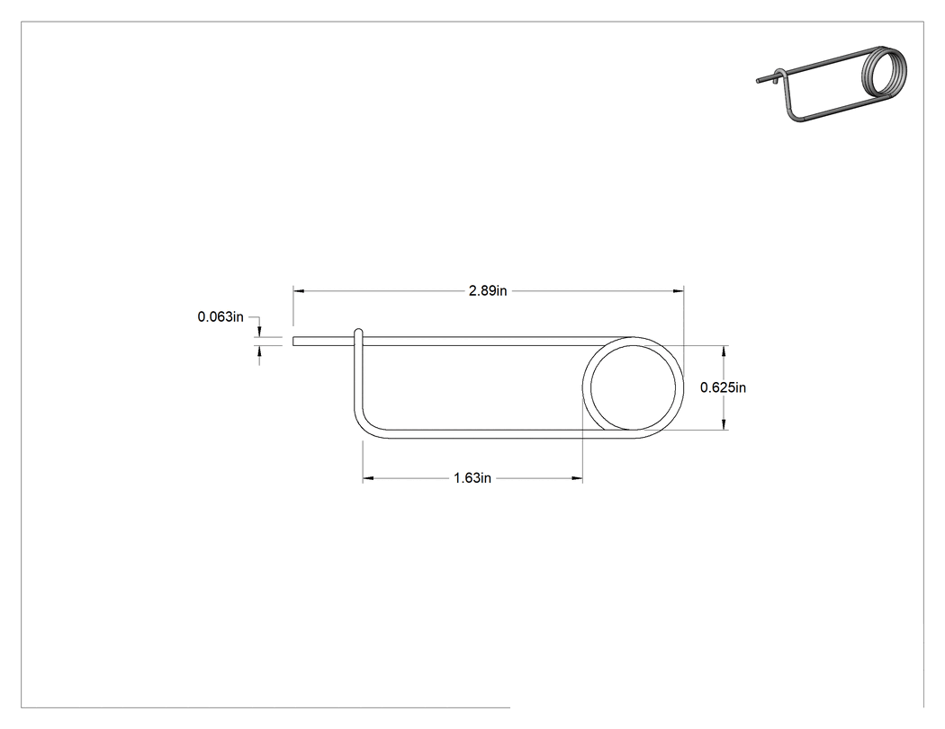 Teknik Çizim - 18-8 Paslanmaz Çelik Uzun Ömürlü Tel Çıtçıtlı Kopilya, 1/16" Tel Çapı, 1-5/8" Kullanılabilir Uzunluk