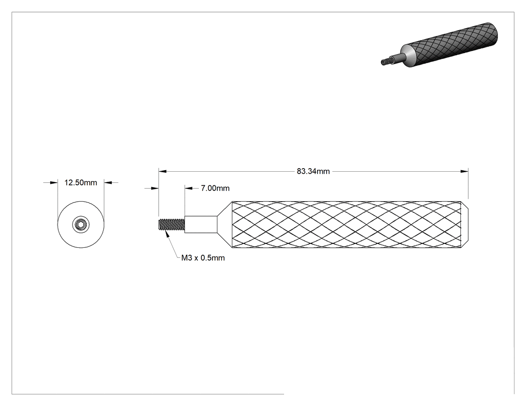 Teknik Çizim - Hızlı Açılır Mil Bileziği Kolu, 2024 Alüminyum, M3 x 0.5 mm Dişli