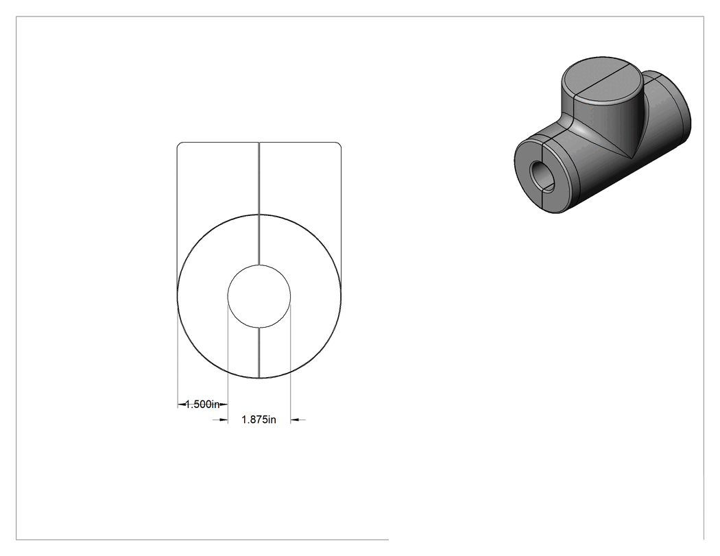Teknik Çizim - PVC Boru Yalıtım Kılıfı, T, 1-7/8" yalıtım dış çapı için