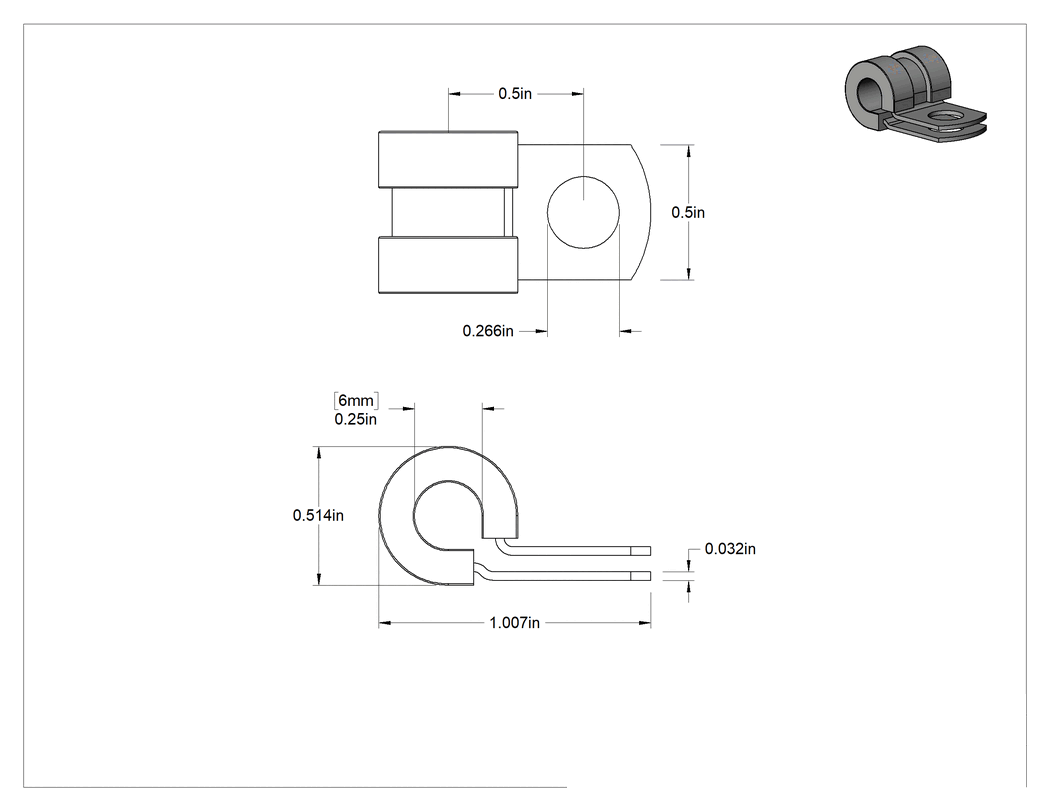 Teknik Çizim - Titreşim Sönümleyici Halka Kelepçe, EPDM Yastıklı 304 Paslanmaz Çelik, 1/4" İç Çap