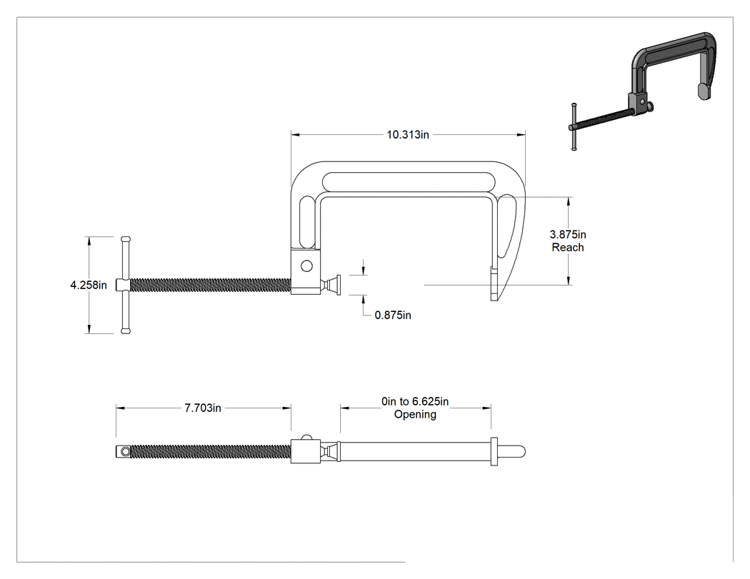 Teknik Çizim - Hızlı Etkili C-Kelepçe, Kayan T-Kolu, 0" ila 6-1/4" Açıklık