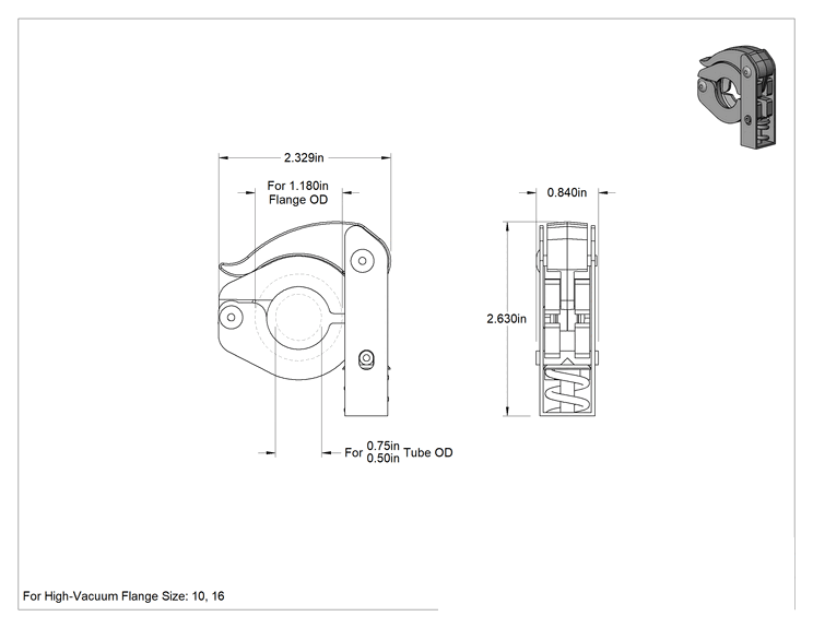 Teknik Çizim - 1/2" ve 3/4" Dış Çaplı Boru için Kol Kelepçesi Hızlı Kelepçeli Yüksek Vakum Bağlantı Parçası