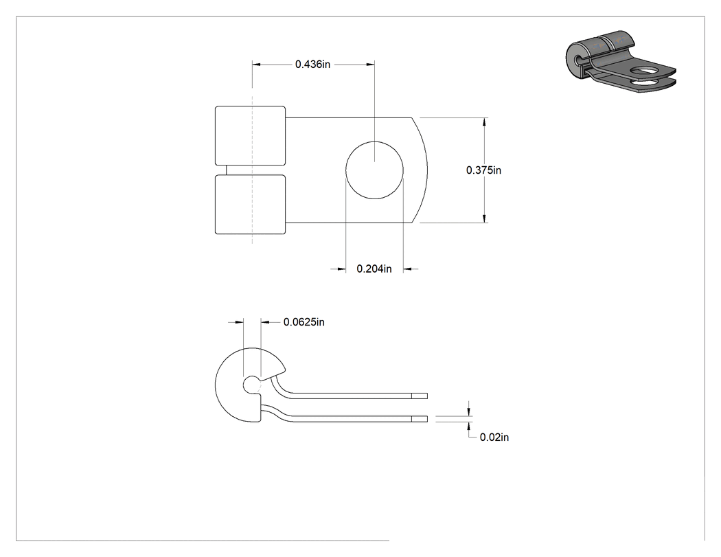 Teknik Çizim - Sıkı Oturan Titreşim Sönümleyici Halka Kelepçe, Neopren Yastıklı Alüminyum, 1/16" İç Çap