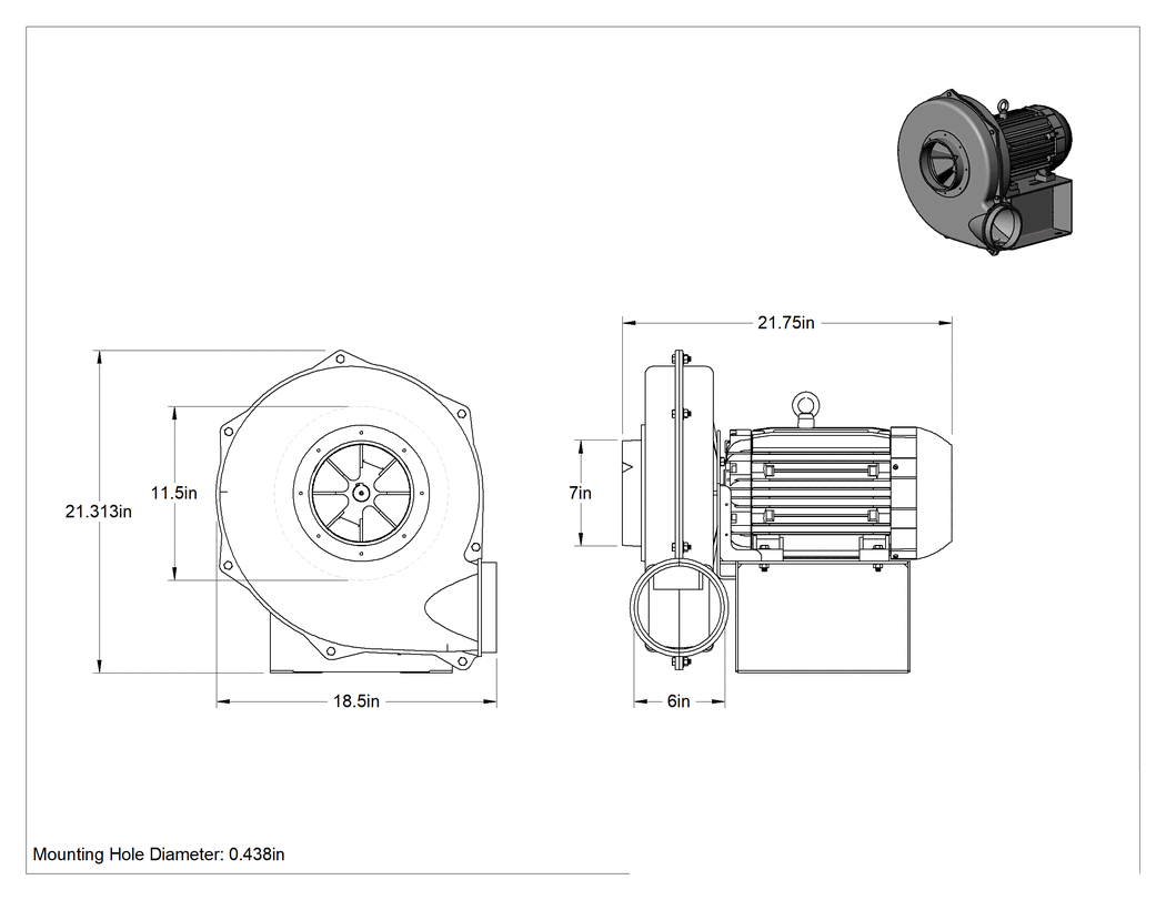 Teknik Çizim - Yüksek Çıkışlı Kıvılcım Dayanıklı Üfleyici, Tehlikeli Ortam, 230/460V AC, 1090 CFM @ 3 inç Su