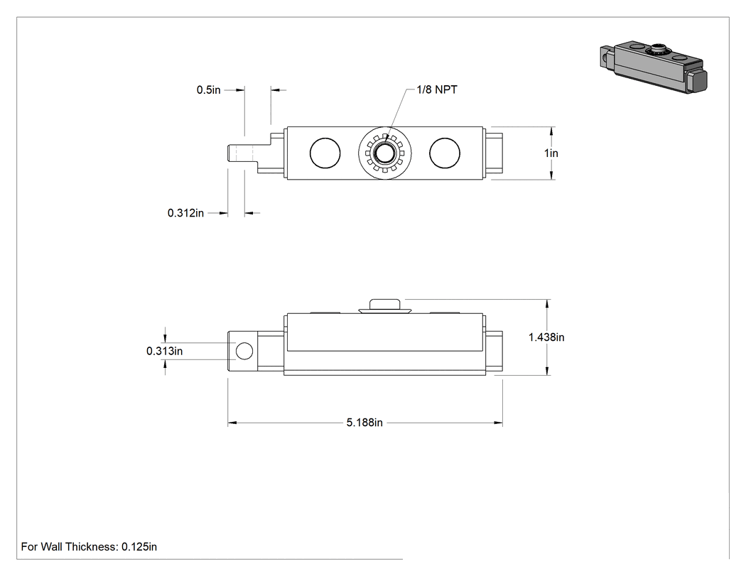 Teknik Çizim - Islak Malzemeler için Pnömatik Vibratör, NPT Üst Girişli Yan Montaj, 235 lbs. Kuvvet @ 80 PSI