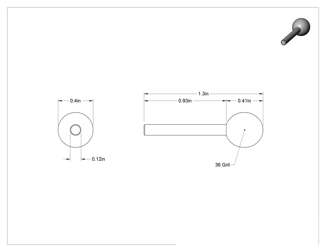 Teknik Çizim - Metalsiz Malzemeler için Taşlama Ucu, 1/8" Şaft Çapı, 13/32" Çaplı Yuvarlak Baş, 36 Kum