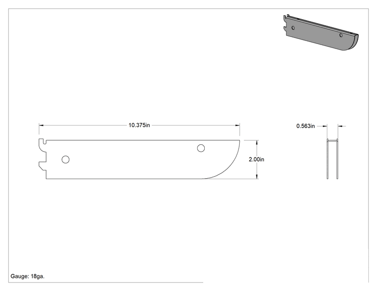 Teknik Çizim - 10-3/8" Derinlik Hızlı Montajlı Raf Braketi