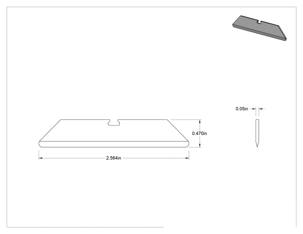 Teknik Çizim - Çok Amaçlı Bıçak Ağızları, Slice 10526, 2-9/16" Uzunluk x 1/2" Genişlik x 0.051" Kalınlık