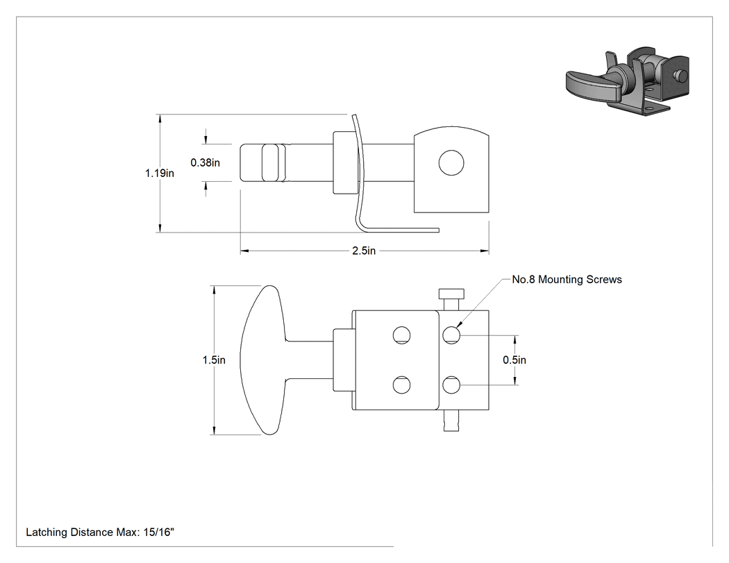Teknik Çizim - Hava Koşullarına Dayanıklı Çekme Mandalı, Çinko Kaplı Çelik Vurma Plakası, 2-1/2" Uzunluk x 1-1/2" Genişlik