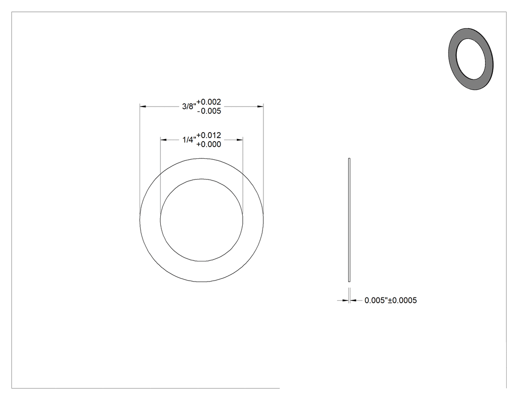 Teknik Çizim - 1074-1095 Yaylı Çelik Şimler, 1/4" Çaplı Vida Omzunu Kısaltmak için, 0.005" Kalınlık