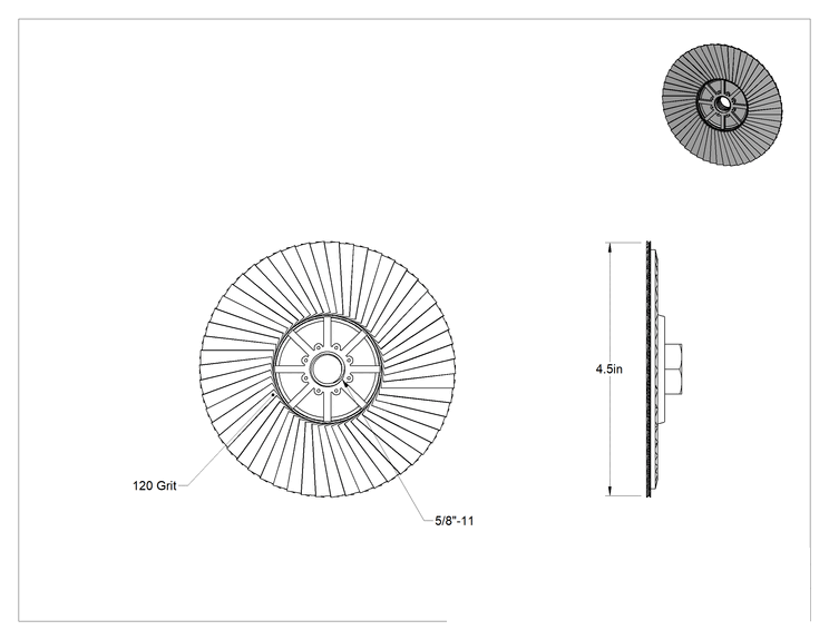 Teknik Çizim - Paslanmaz Çelik ve Sert Metaller için Kesilebilir Mil Montajlı Kanatlı Zımpara Diskleri, Düz, Pürüzsüz Yüzey için, 4.5 inç Çap, Alüminyum Oksit, 120 Kum