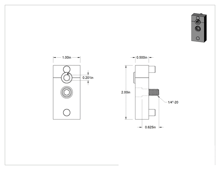 Teknik Çizim - T-Yivli Çerçeve, 1 Adet Delik Açmak için Jig, 1" Yükseklikli Tek Ray için