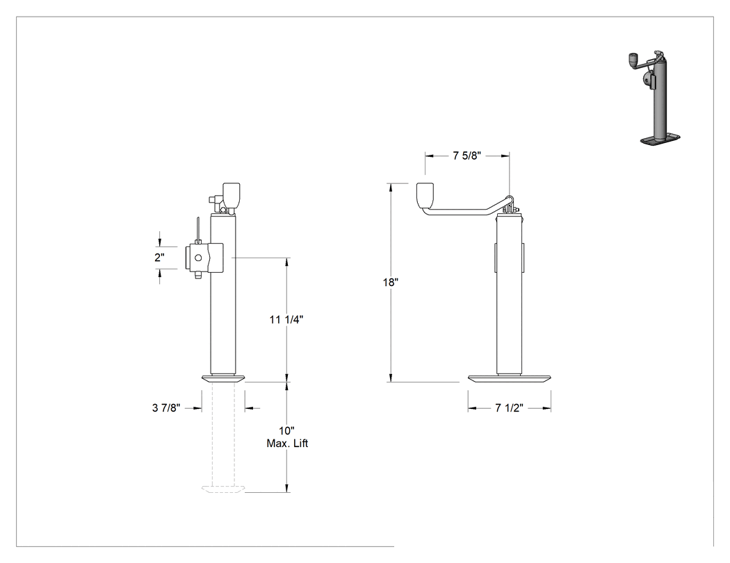 Teknik Çizim - Seviyeleme Krikosu, Boru Plakası, Üst Tutamak, 5000 lbs. Kapasite, 11-1/4" min. Yükseklik