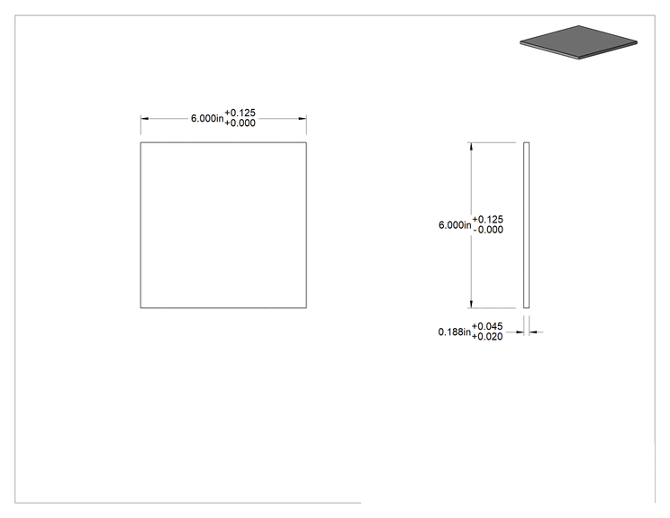 Teknik Çizim - Büyük Boy Çok Amaçlı 4140 Alaşımlı Çelik Sac, 0.188" Kalınlık, 6" x 6"