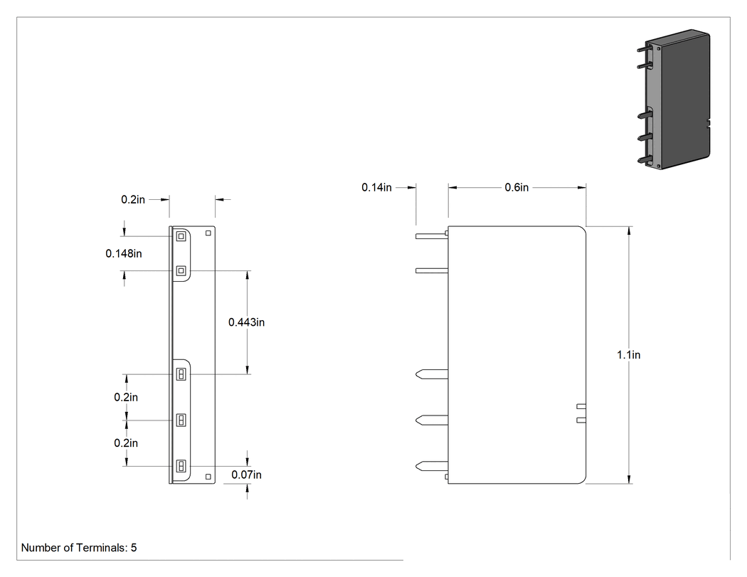Teknik Çizim - Devre Kartı Rölesi, 12V AC/DC, 5 Terminal