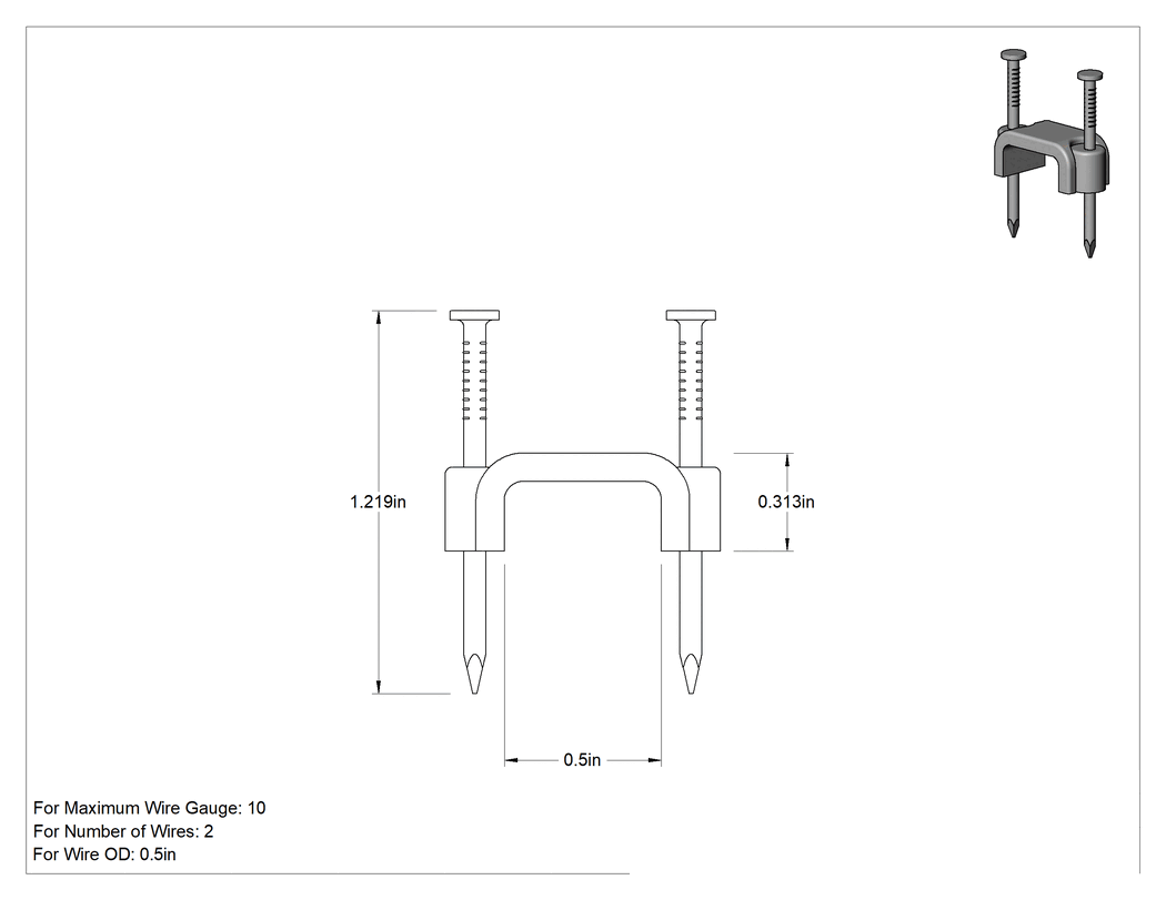 Teknik Çizim - Çekiçle Takılan Kablo Tutucular, Çinko Kaplı Çelik Çivili, 1/2" Genişlik