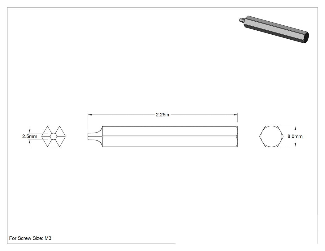 Teknik Çizim - 1/4" Alyan Başlı Vida için Çıkarıcı